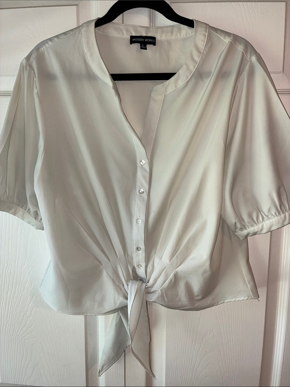 Modern Works Cream Tie-Front Blouse